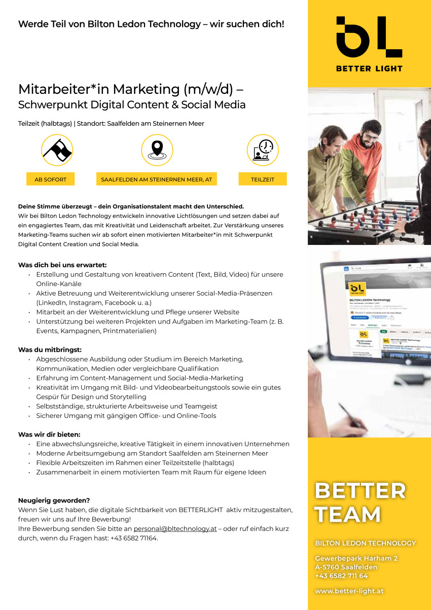 Mitarbeiter*in Marketing (m/w/d) – Schwerpunkt Digital Content & Social Media